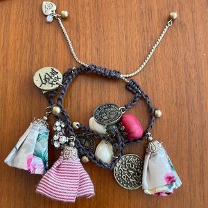 Betsey Johnson Retired Shabby Chic Leather Chain Charm Bracelet
